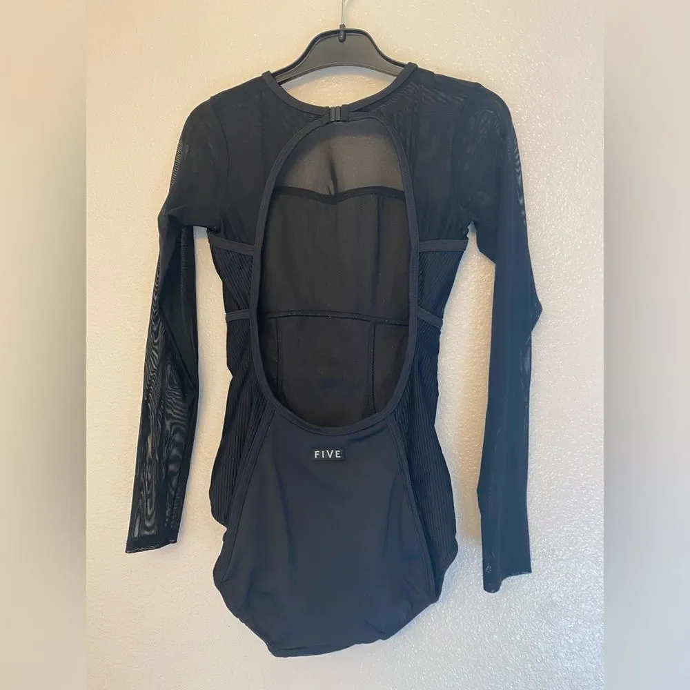 Five 5 Dance costume solo black mesh long sleeve leotard SA adult
